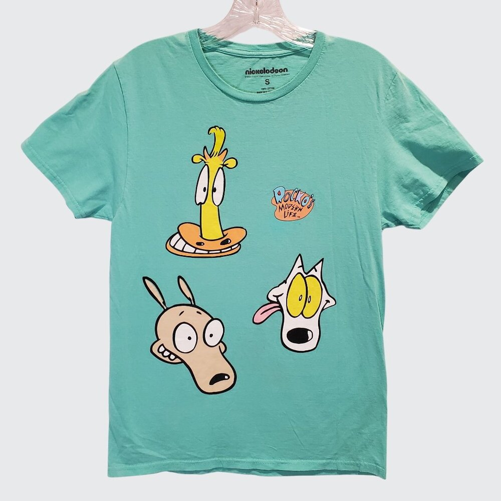 Preowned Rockos Modern Life Nickelodeon Graphic Tee Cotton Mint Green Size Small